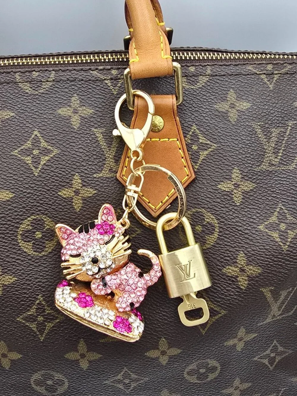 Louis Vuitton Gold Padlock Key 🔒 Authentic LV Charm + Unbranded Cat Keychain